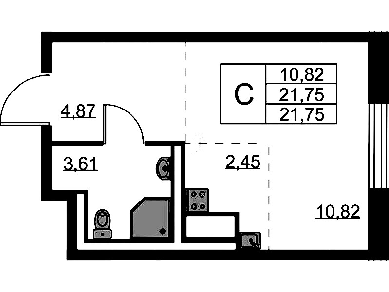 Квартира студия 21.75 м², 3/9 эт., ЖК «Квартал Лаголово»